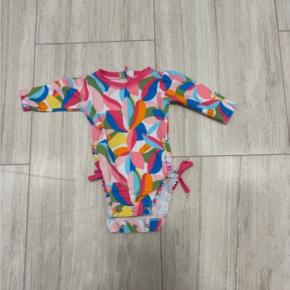 Ruffle Butts Baby Girl Pink Multicolor Long Sleeve Swimsuit Size 3-6 Months